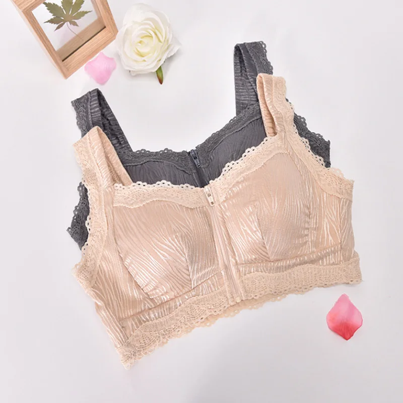 Funklouz Front Zipper Wireless Lace Pocket Bra for Breast Prosthesis Women Mastectomy Bras for Women