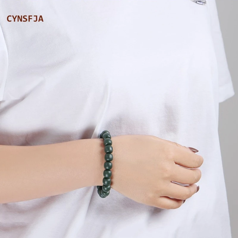 

CYNSFJA New Real Rare Certified Natural Hetian Jade Nephrite Lucky Amulets Jade Bracelets Dark Green High Quality Elegant Gifts