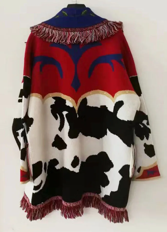 YAMDI Multicolour Oversize cardigan women shawl lapel cardigans sweaters embroidered knitwear outwear 2020 new autumn winter