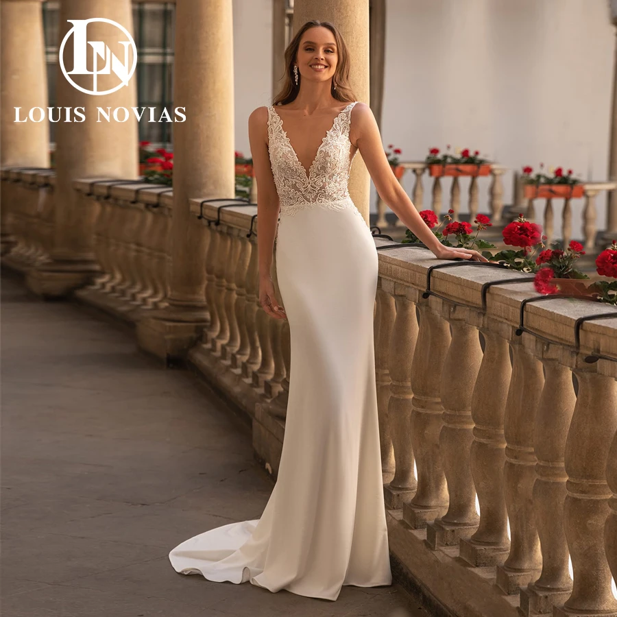 

LOUIS NOVIAS атласное свадебное платье русалки сексуальное свадебное платье с аппликацией из тюля плащ с бисером без рукавов с v-образным вырезом Vestidos De Novia