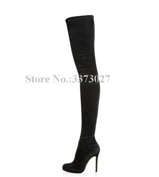 Black Suede Elastic Thigh High Boots Fashion European Street Style Thin Heel Large Size Over the Knee Long Boots Female Boots