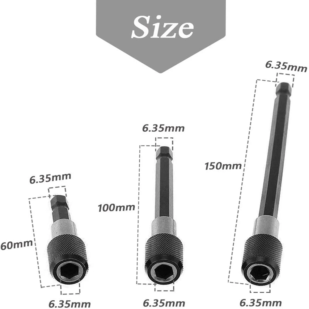 Oauee – tournevis à tige hexagonale de 1/4 pouces, tournevis à dégagement rapide, porte-embout magnétique avec barre d'extension de collier réglable 60mm 100mm 150mm