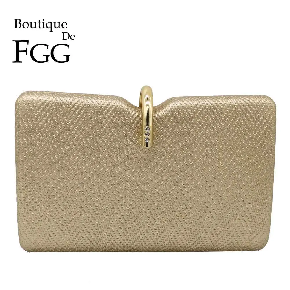 

Boutique De FGG Woven Pattern Women Metal Clutches Handbags Evening Bags Ladies Party Cocktail Purses Chain Clutch Shoulder Bag