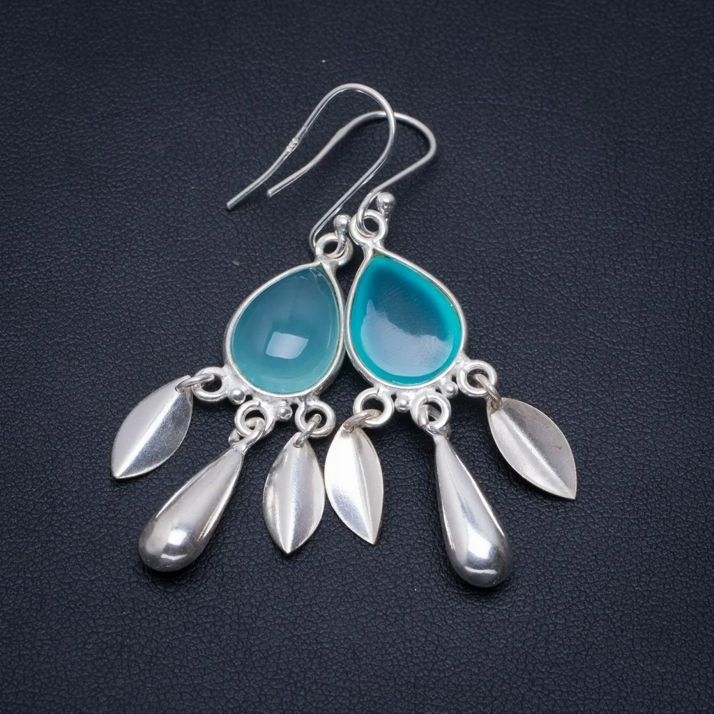 

Natural Chalcedony Handmade Unique 925 Sterling Silver Earrings 2.25" A2674