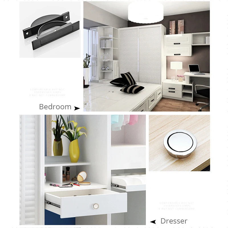 Tatami Hidden Door Handles Zinc Alloy Recessed Flush Pull Cover Floor Cabinet Handle Silver Black Furniture Handle Hardware
