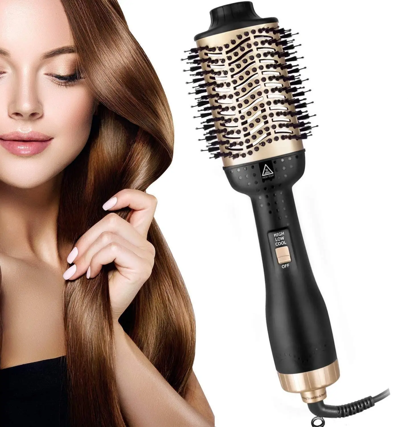 One Step Hair Dryer & Volumizer Hot Air Brush Blower Salon Hot Air Paddle Styling Brush For Drying & Straightening & Curling