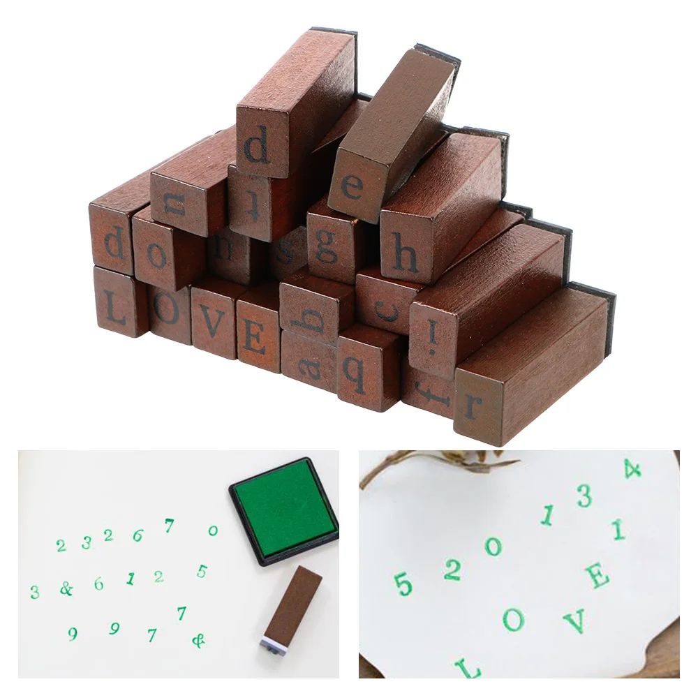 70pcs DIY Handmade Diary Ablum Wedding Letter Stamp Number Alphabet Stamp Wooden Box Seal Rectangle Kids Number Seal Diary Decor