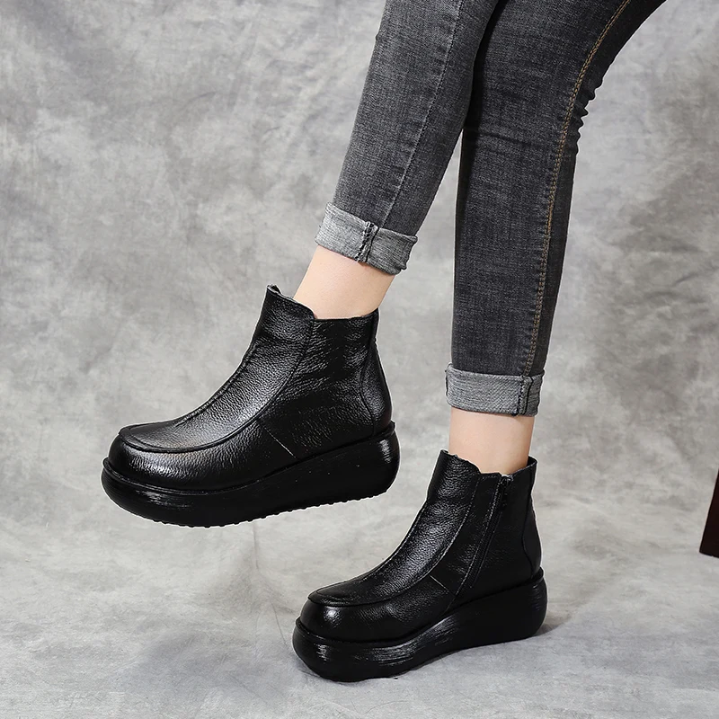 Xiuteng 2022 New Genuine Leather Winter Boots for Women Flat Shoes Ladies Snow Boots Womens Flat Keep Warm Platform Work Shoes