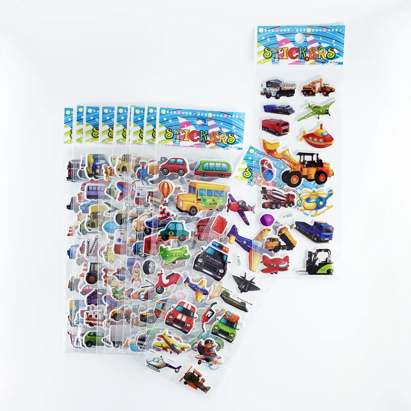 12 Sheets/Set Cartoon Engineering Vehicles Pattern Sticker 3D Truck Car Scrapbooking Bubble Stickers For Kids Boys Gift