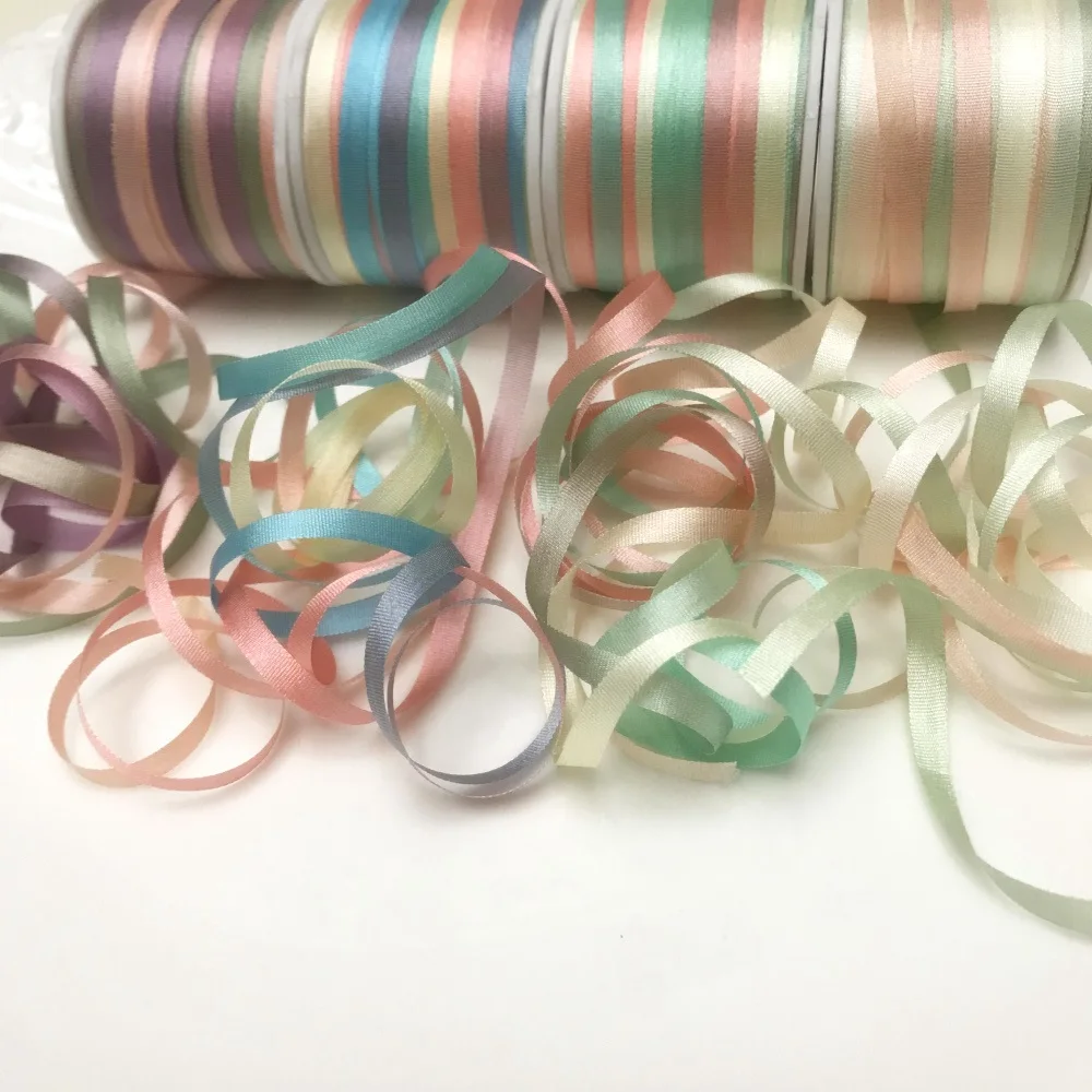 4mm,7mm,variegated color 100% real pure silk thin taffeta silk ribbon for embroidery handcraft project,gift packing,high quality