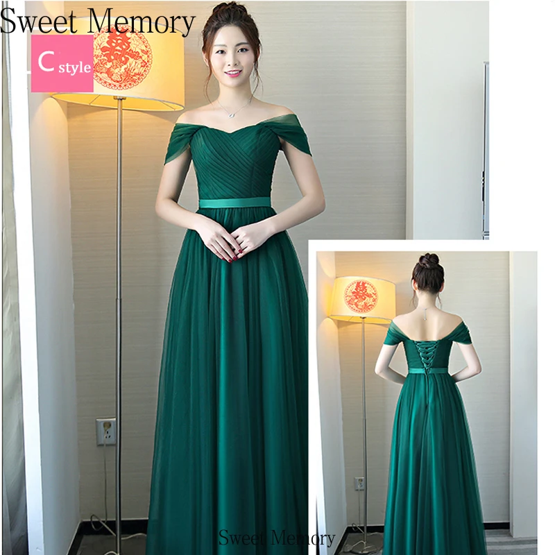 Custom Made Green Bridesmaid Dresses Long Elegant Women Dress Lady Lace Up Tulle Wedding Party Robe Special Occasion Formal Gown