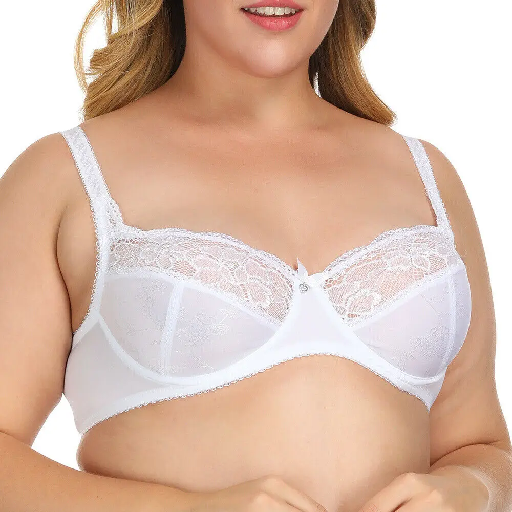 

YBCG Bra Unlined Mesh Women Bra Plus Size Lace Embroidery Underwear Floral Without Padded Big Cup for Big Breast A B C D E F G