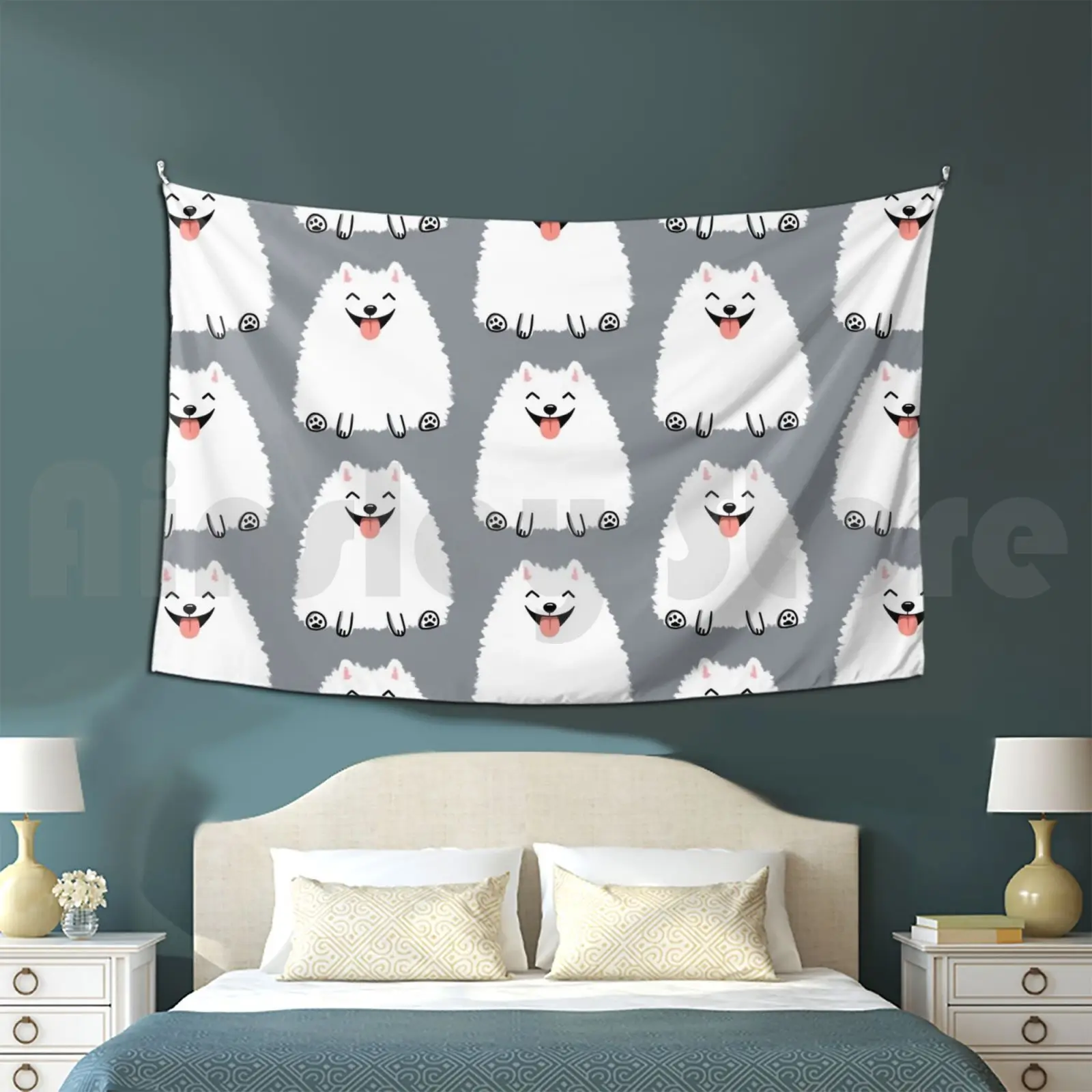 Funny White Pomeranian Tapestry Living Room Bedroom 2365 Pomeranian White Pomeranian Dog Pets Animals Pom Funny