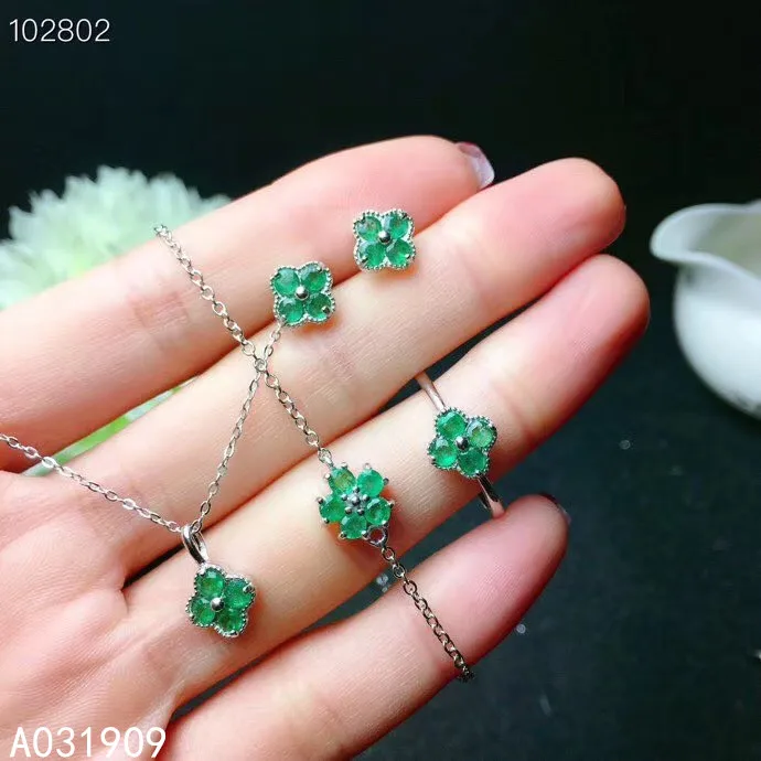 

KJJEAXCMY boutique jewelry 925 sterling silver inlaid Natural Emerald pendant Ring Earring Bracelet Suit Support Test