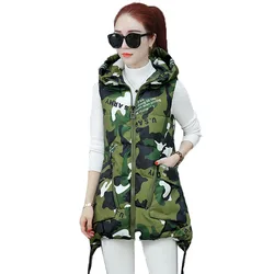 New 2020 Autumn Winter Vest Waistcoat Women Parkas Mid-Long Hooded Sleeveless Down Cotton Jacket Thick Warm Padded Vests Tops