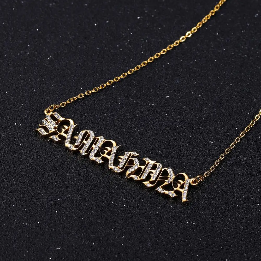 Personalized iced out Name Necklace Custom Old English Font Pendants For Women Stainless Steel Chokers Jewelry For Women Men
