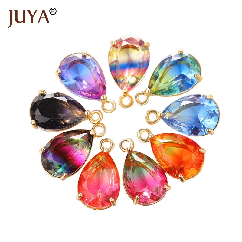 

4pcs/Lot Shining Glass Charms Water Drop Pendants For DIY Earrings Findings Necklace Jewelry Accessories Materials