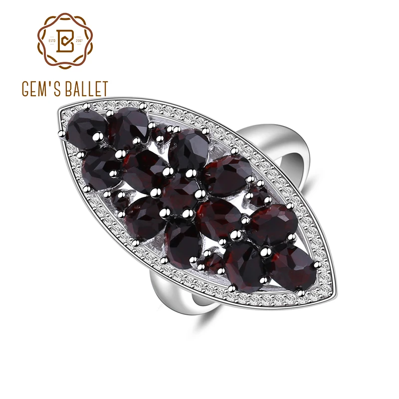 

Gem's Ballet 925 Sterling Silver Wedding Band Ring Fine Jewelry 5.71Ct Natural Black Garnet Gemstone Engagment Ring For Women