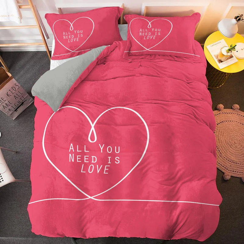 

3D Love Heart Pattern Printed Duvet Cover Set Polyester Quilt King Queen Size Bedding Pillowcase