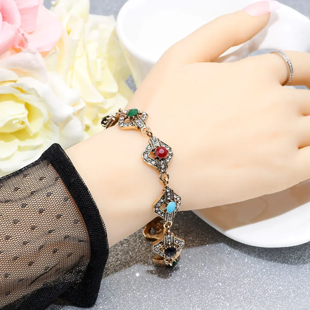 SUNSPICE Antique Gold Silver Color Vintage Bracelet For Women Ethnic Rhinestone Jewelry Turkish Traditional Wedding Wrist Chain