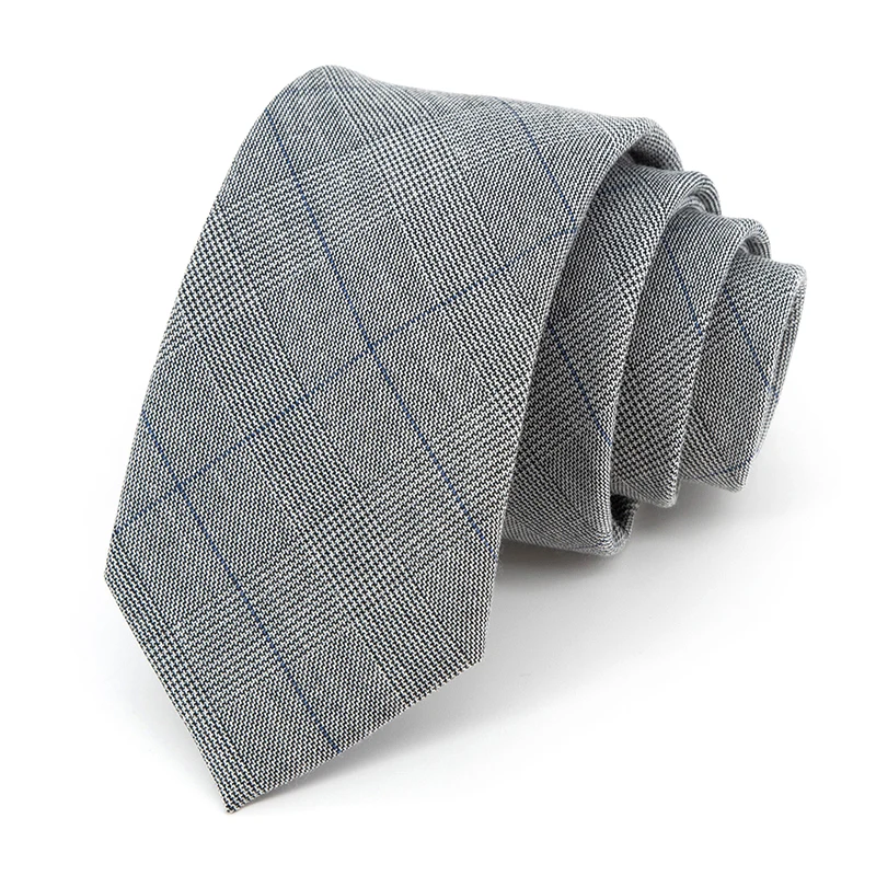 

Brand New British Style Ties For Men High Quality 7 CM Plaid Grey Business Dress Necktie Party Wedding Gift Box