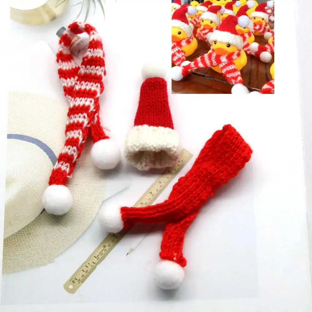 4Pcs Christmas Mini Knitting Striped Scarf Pompon Hat Festival DIY Drink Bottle Ornament Santa Doll Costume Decor Craft Supplies