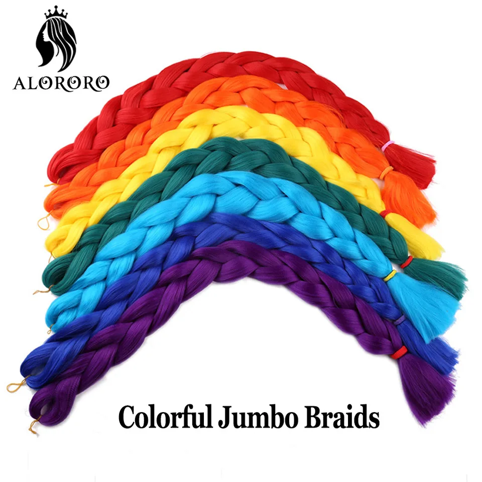 Trenzas sintéticas jumbo Alororo de 82 pulgadas, fibra de alta temperatura, púrpura/rojo, extensiones para mujer 5