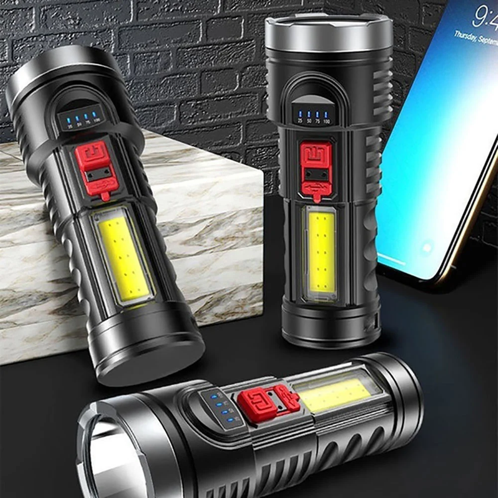 Torcia a LED ricaricabile USB 4 modalità torcia integrata a LED usb 18650mAh batteria al litio torcia a luce intensa per campeggio all'aperto