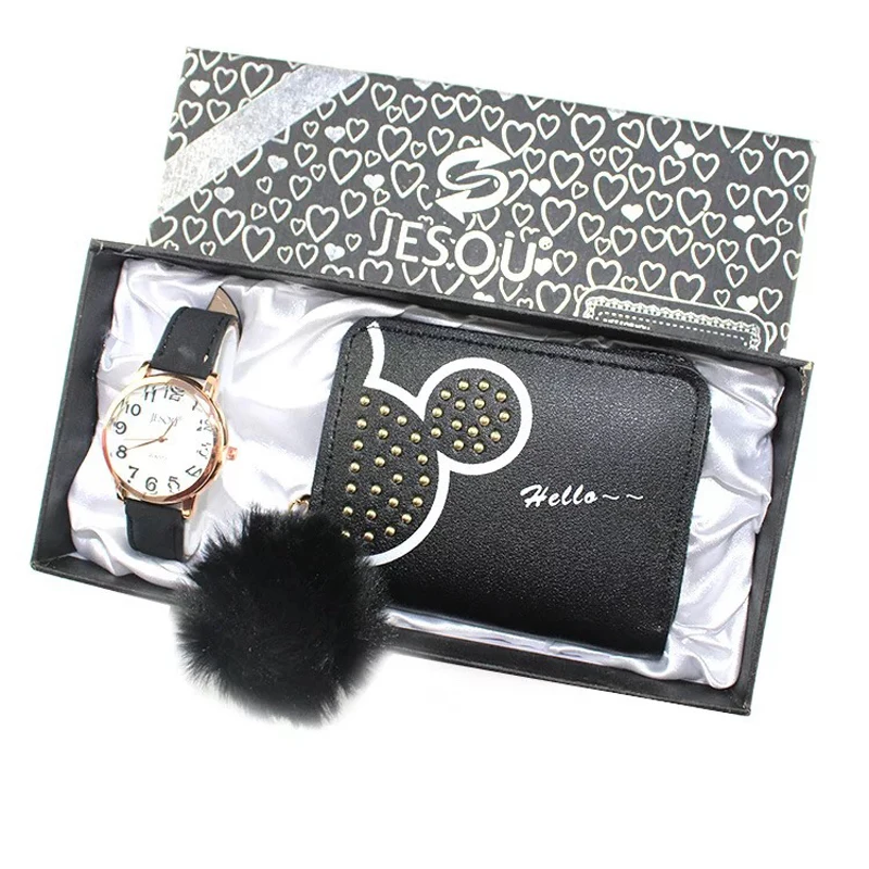 Women's Quartz Watch Wallet 2pcs set Gift Box Christmas New Year Valentine's Gift Simple Women's Watches Fashion Clock Ladies