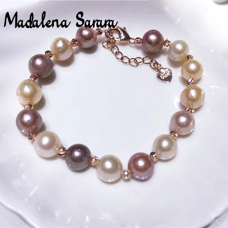 MADALENA SARARA AA Colorful 10mm  Freshwater pearl Baroque Perfect Round Edison Pearl Bracelet Elegant For Women Jewelry