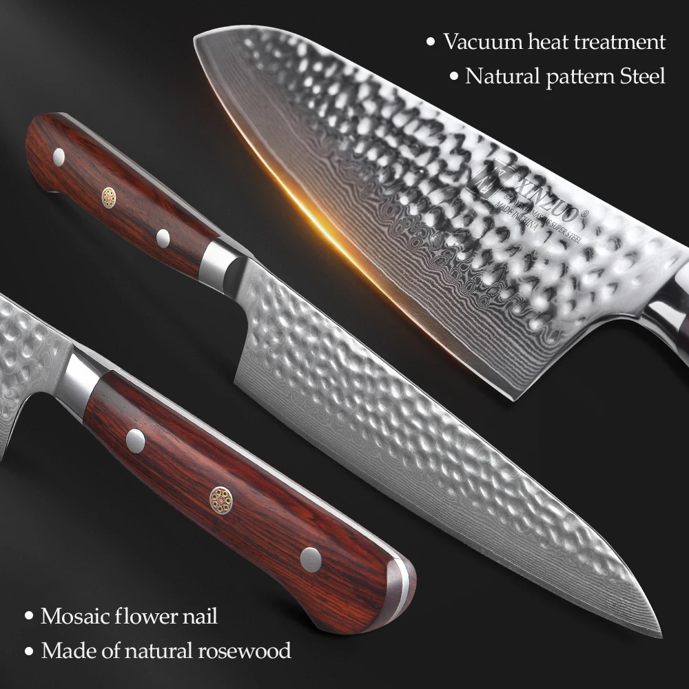 XINZUO 3 PCS Kitchen Knives Set Japanese 67 Layer Damascus Stainless Steel VG10 Knife Chef Utility Santoku Knife Rosewood Handle