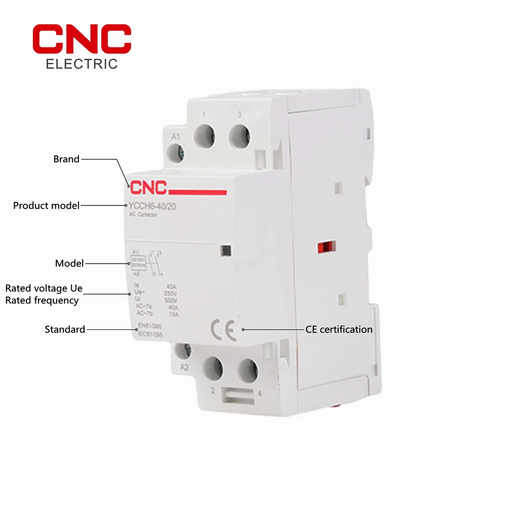 CNC YCCH6 2P Din rail Household ac contattore modulare 25A 40A 220V/230V 50/60HZ 2NO 2NC o 1NO 1NC