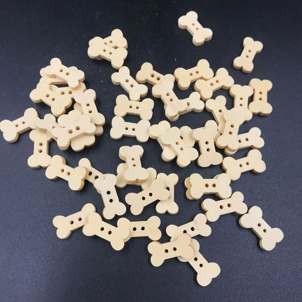 50 Pcs 1.8cm Dog Bone 2 Holes Wooden Buttons , for Sewing, Scrapbooking Crafts ,2 Holes 7NK68