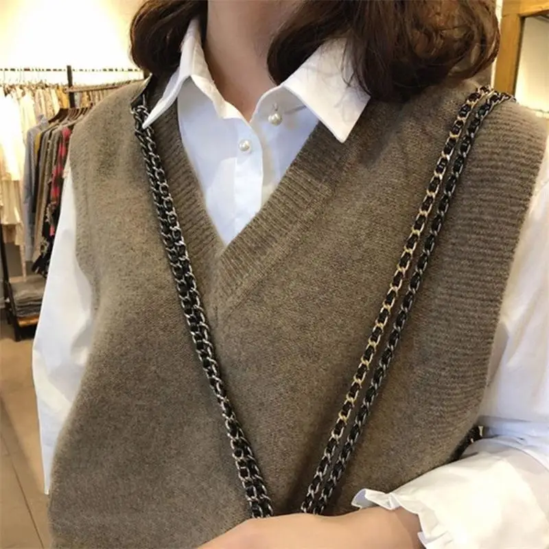 Cashmere Sweater Vest Women Knitted V-Neck Solid Casual Korean Style Teens Chic Fashion Autumn Winter Sleeveless Sweaters Tops