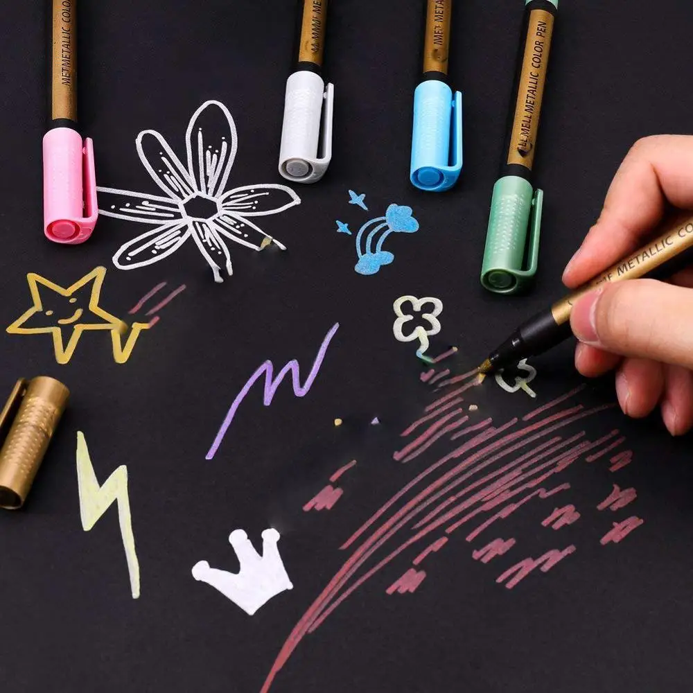 Metallic Marker Pens Glitter Metallic Calligraphy Brush Pens For Black Paper Scrapbooking Rock Painting Christmas Card Making