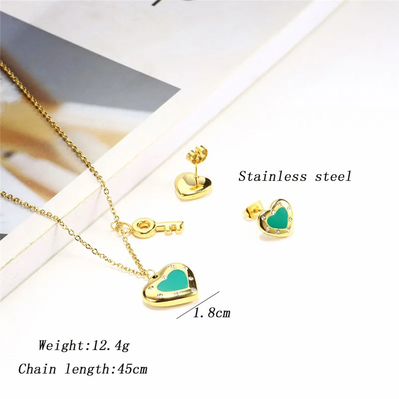 OUFEI Jewellery Set For Woman Stainless Steel Set Heart Key Necklace Set Of Earring Charm Jewelry Accessories 2020 New Wholesale