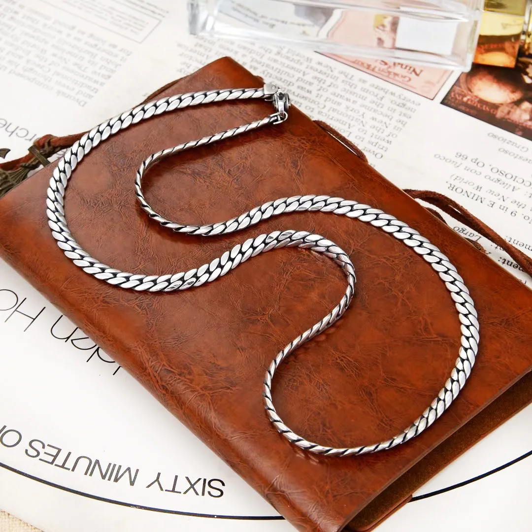 925 Silver European and American Fashion Trendy Flat Men's Snake Bone Necklace 5mm