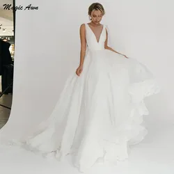 Magic Awn White Beach Wedding Dresses For Women Illusion Open Back Simple Bohemian Bridal Gowns With Straps Vestidos De Novia