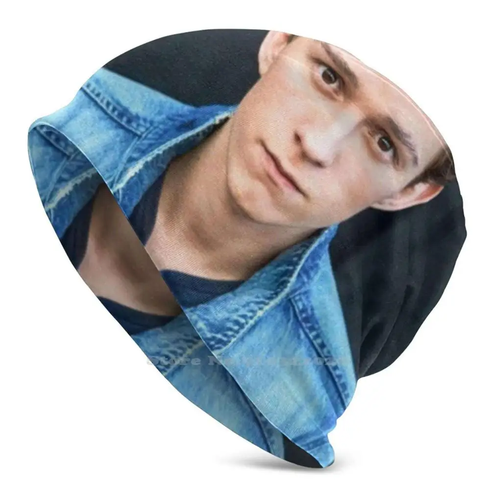 Tom In Denim Knitted Hat Warm Beanie Outdoor Caps Tom Holland Jacket Spider Senses Man Cartoon Movie Actor Celebrity Blue Denim