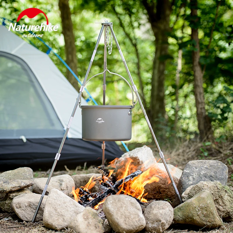 Naturehike Camping Cooking Tripod Picnic Fire Bracket Campfire Cookware Outdoor Stove Aluminum Alloy Hanging Tripod Pot Grill