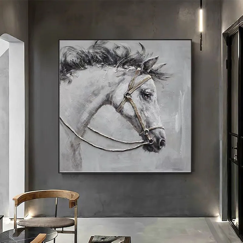

Embellish White Horse Animals Oil Painting Picture Wall Art Pictures For Living Room Hallway Bedroom Canvas Paintings No Frame