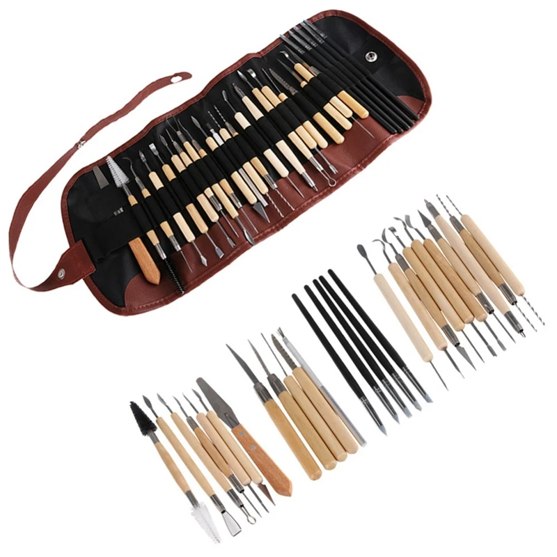 28Pcs Arts Crafts Clay Sculpting Tools Set Modeling Carving Tool Kit Pottery & Wooden Handle Modeling Clay Tools