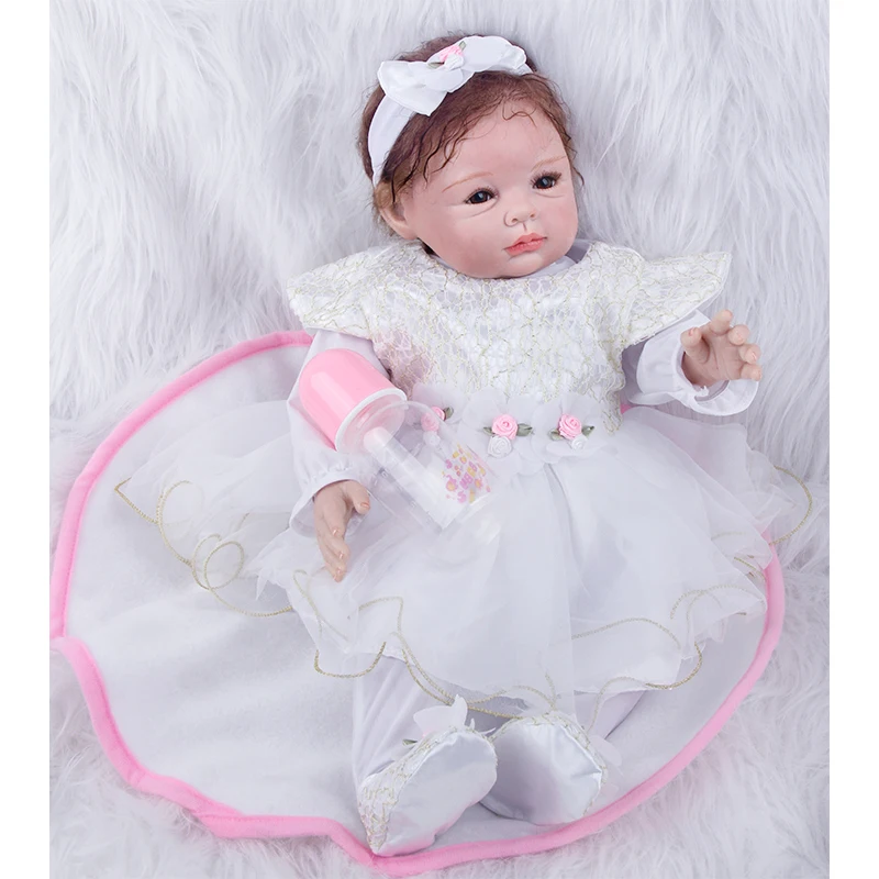 Realistic Reborn Doll Girl Soft Silicone 55 Cm 22 Inch Simulation Real White Skirt Toddler Kids Birthday Christmas Gift