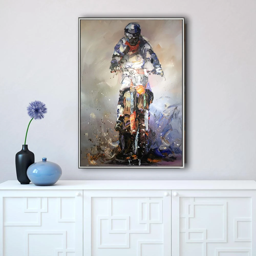 Oil painting Motorcycle riders Modern Abstract painting art hand painted Canvas Painting motorcycle art Unique design 2020041601