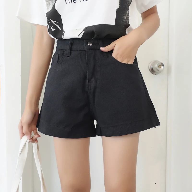 Women\'s Denim Shorts High Waist Summer Shorts Korean Ladies Girls Basic Black White Beige Shorts Jeans