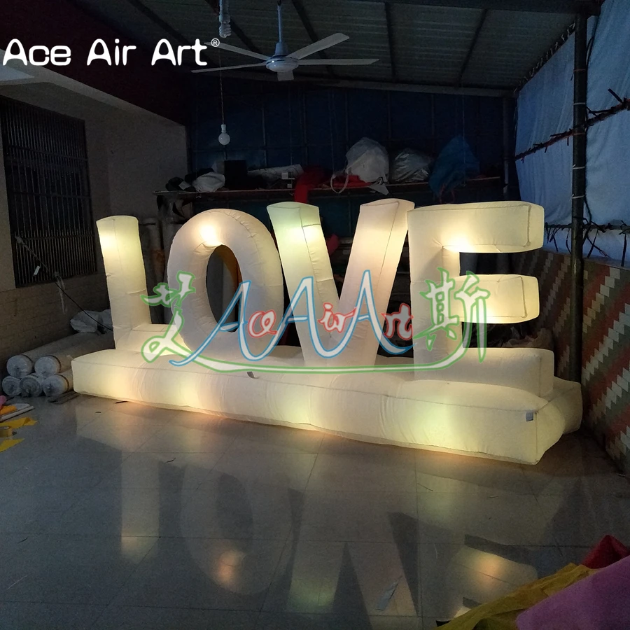 Letras de amor infláveis de iluminações coloridas com luzes para decoração de dia dos namorados e festas, decoração inflável de LED