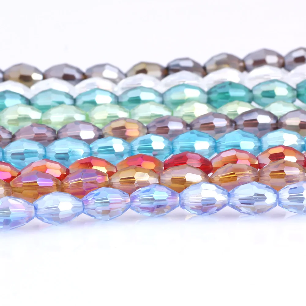 6*8mm 20/50PCS/LOT Multicolored Plated Mixed 96 Faceted Beads Oval Crystal Glass Bead DIY Choker Necklace Jewelry Making