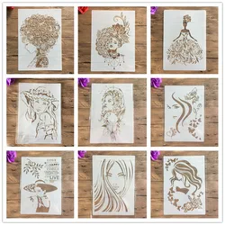 A4 29 * 21cm beauty girl Mandala DIY Stencils Wall Painting Scrapbook Coloring Embossing Album Decorative Paper Card Template