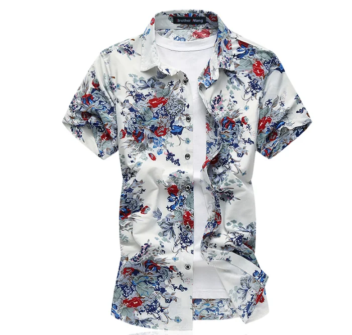 

Summer Mens Shirt Floral Print Male Casual Short Sleeve Shirt High Quality Elasticity Shirt Brand Clothes Large Size 6XL 7XL