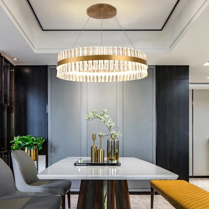 Modern LED luxury gold dimming chandelier restaurant hotel crystal light apartment living room bedroom interior chandelier